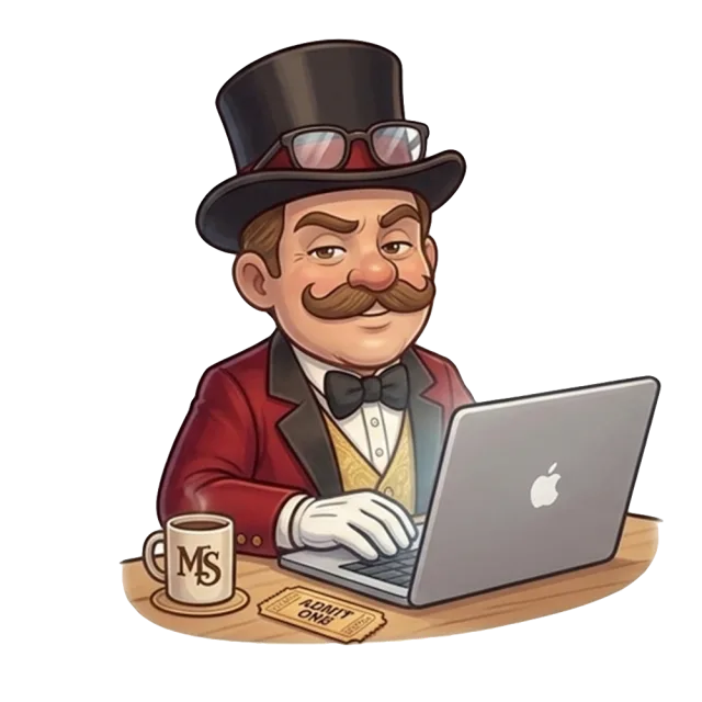 The MrStubs mascot working at a laptop, building up the plan