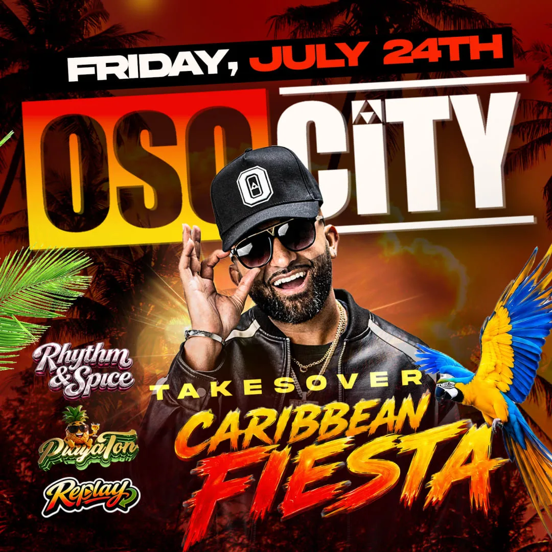 Event flyer for Oso City Live at Caribbean Fiesta