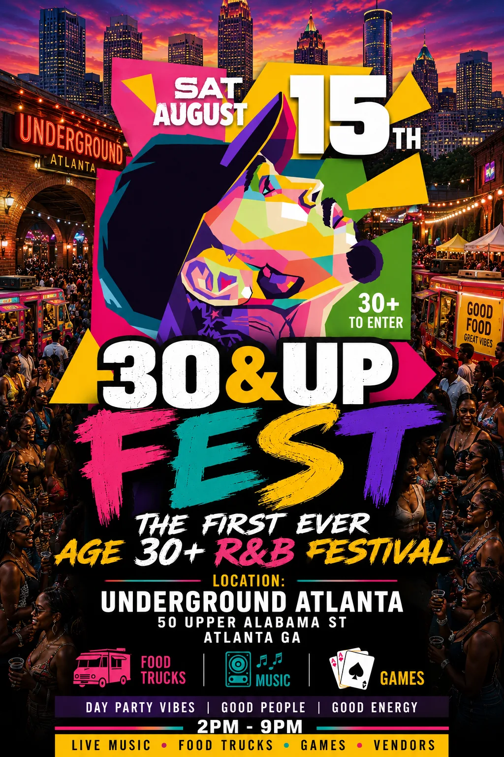 Event flyer for AGE 30+ R&B FESTIVAL